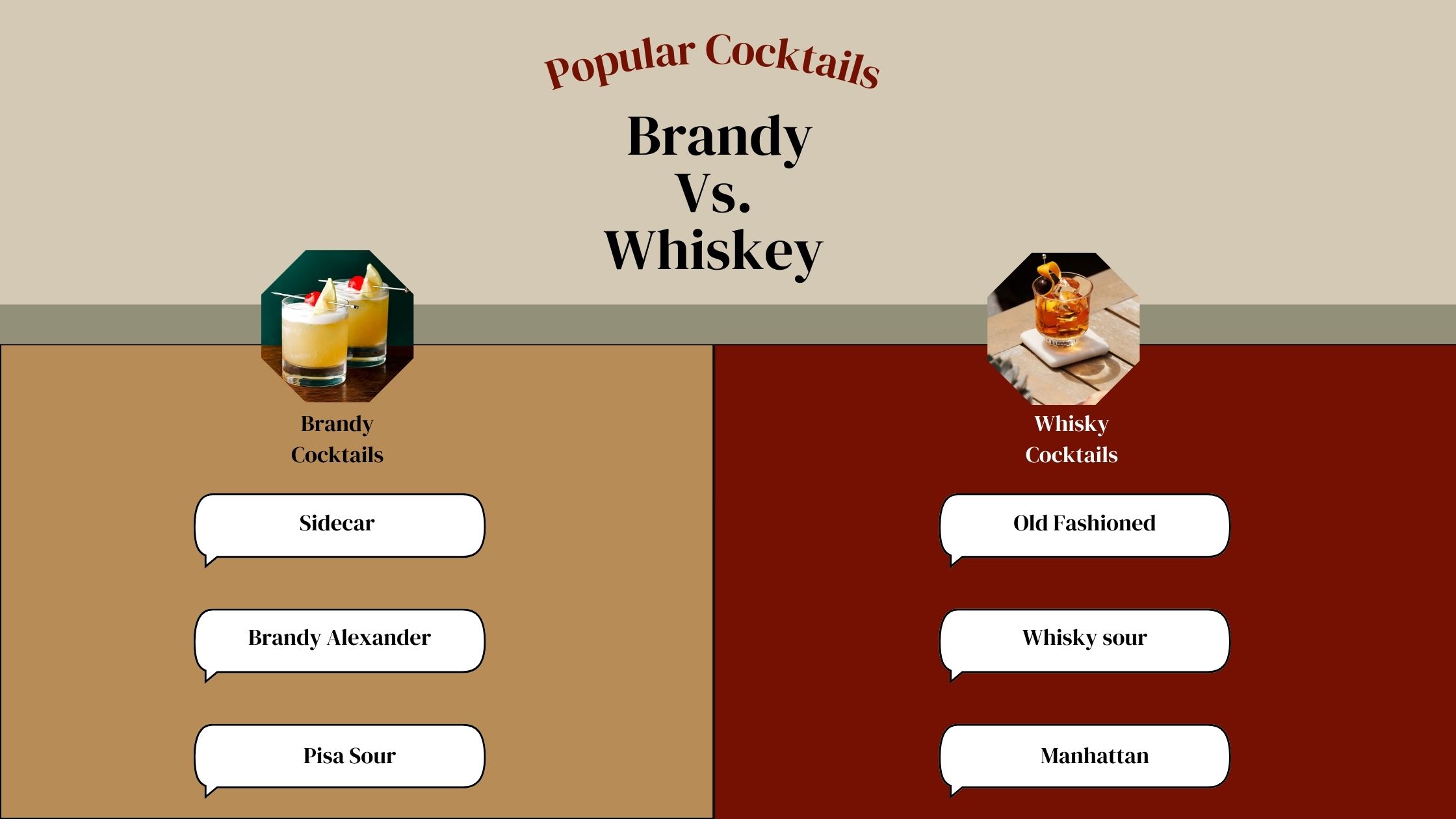popular cocktails: Brandy vs. whiskey